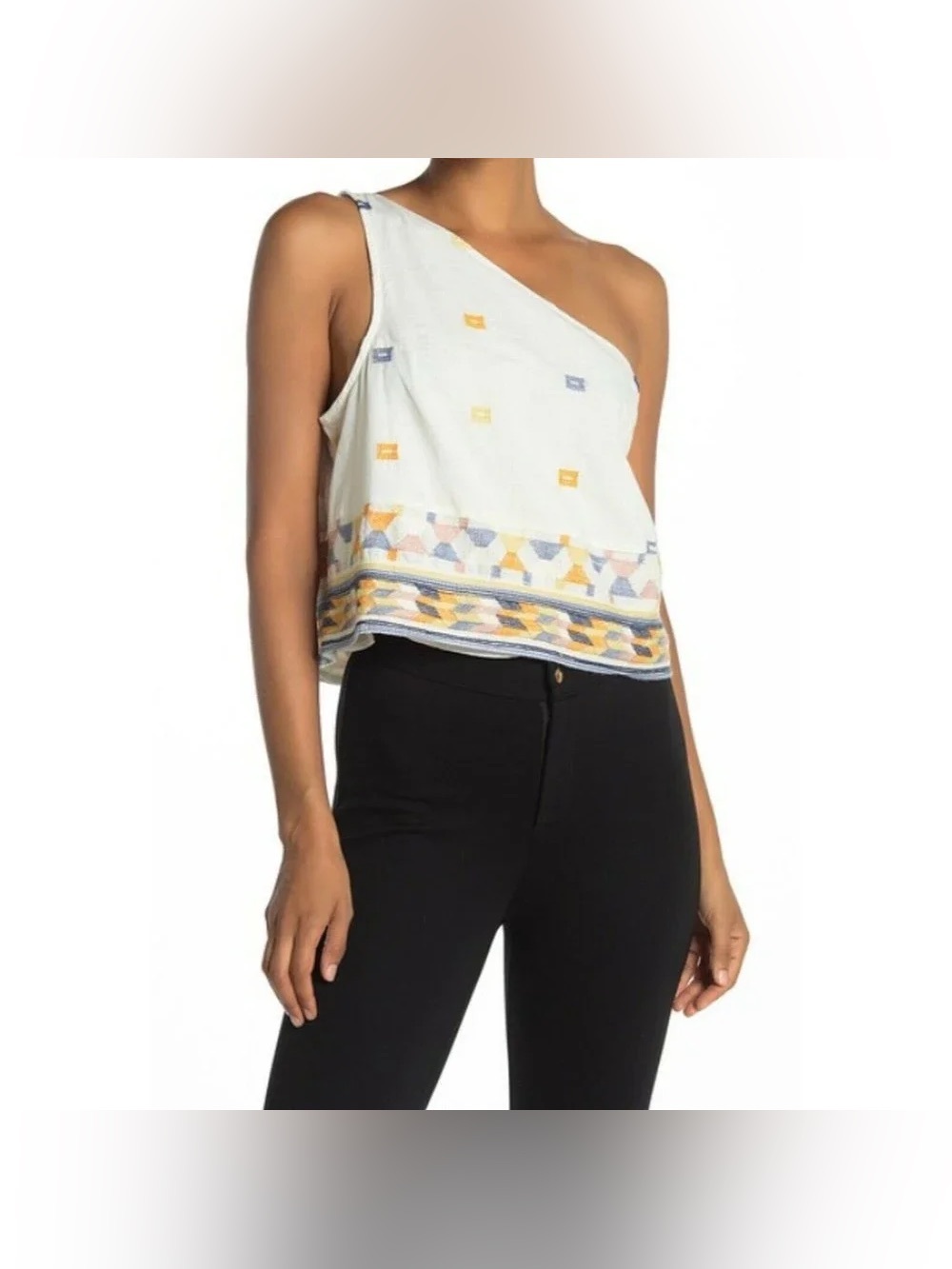 Free People Bali Babe One Shoulder Crop Top Embroidered Boho White Size L